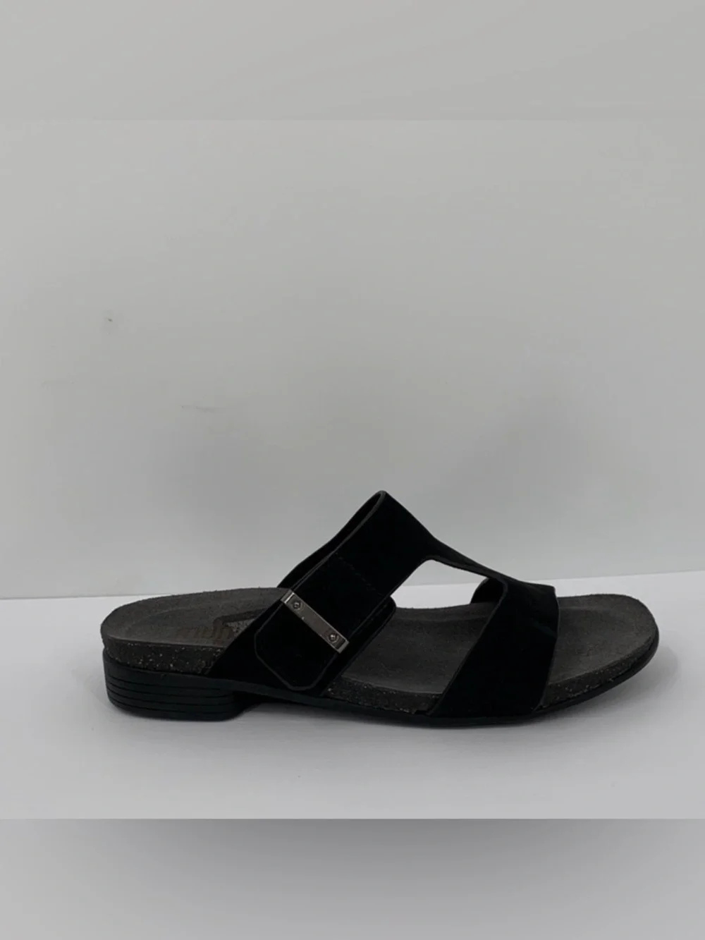 Munro Jody slide sandal t-strap comfort double strap black suede shoe new 8 WIDE